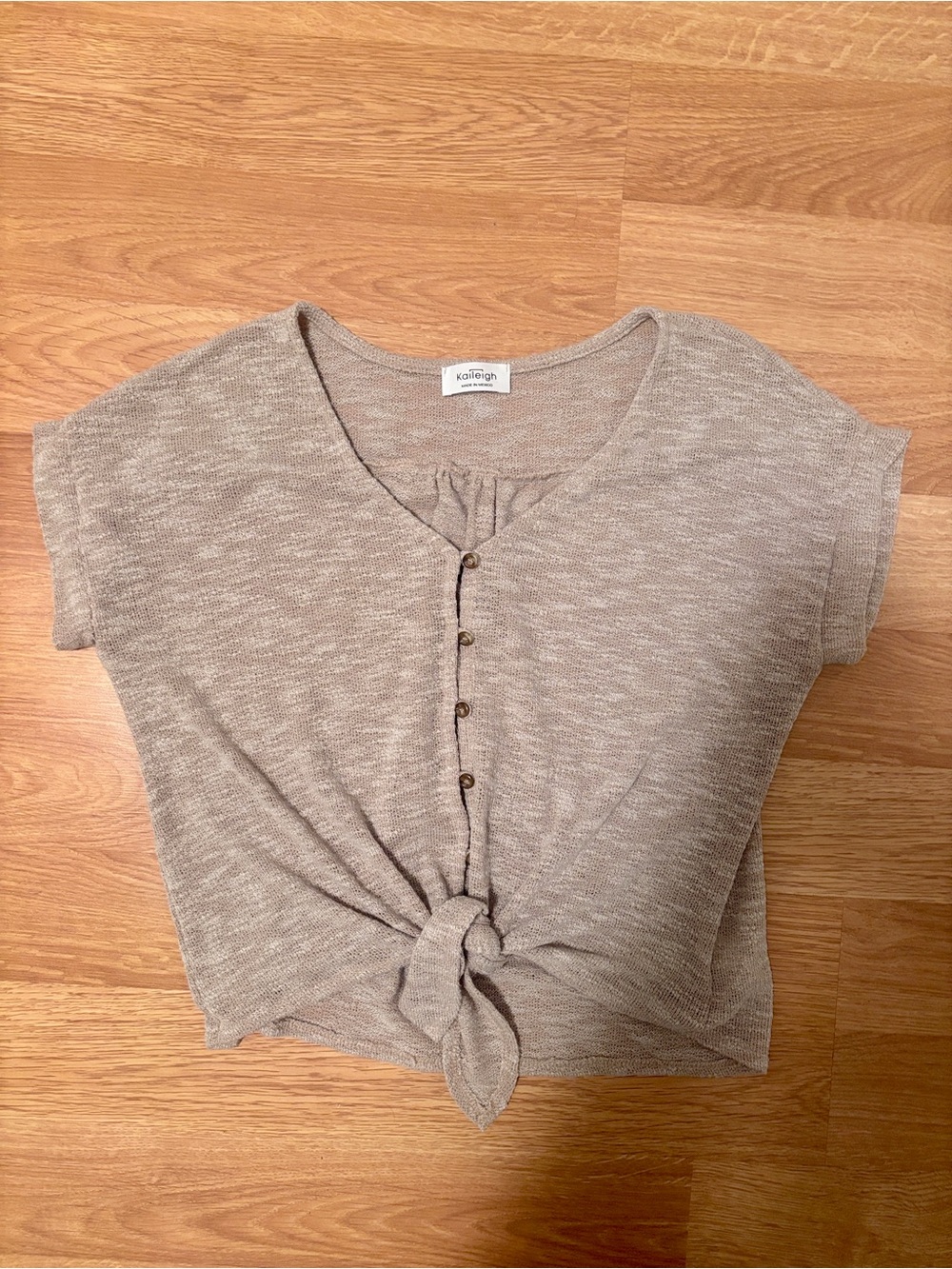 Taupe Tie-Front Button Top